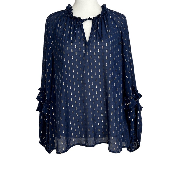 Vinyard Vines Lurex Clip Dot Silk Blend Semi-Sheer Top (XS) - Picture 16 of 16